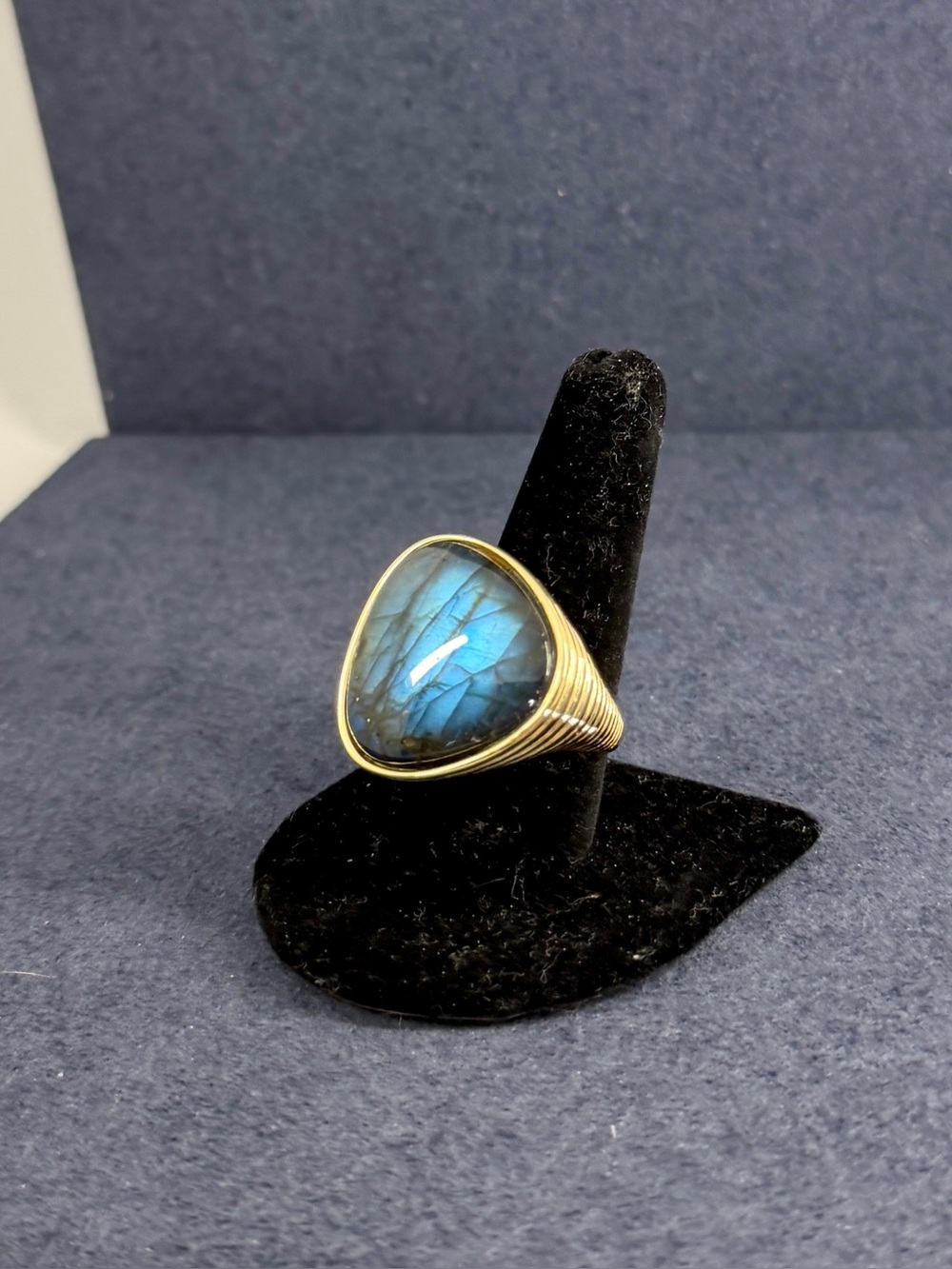 BELLEZZA Italy Gold-Tone Crackled Blue Labradorite Dome Abstract Ring; Size 8.75